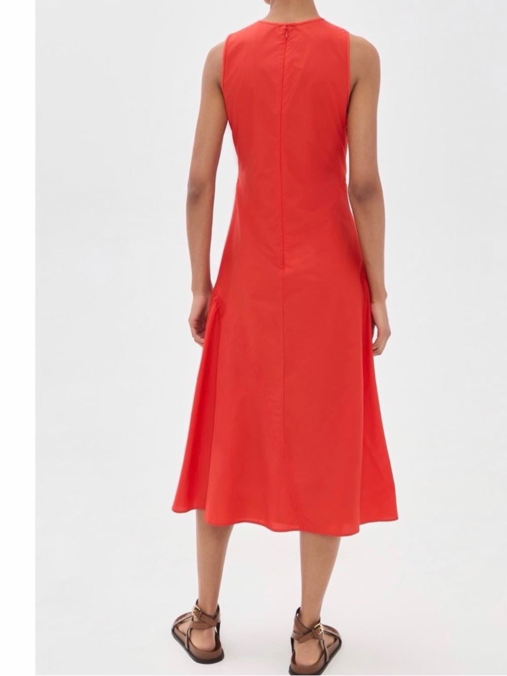 NWT Theory Asymmetric Ruched Sleeveless Midi Dress in Poppy - Picture 2 of 8